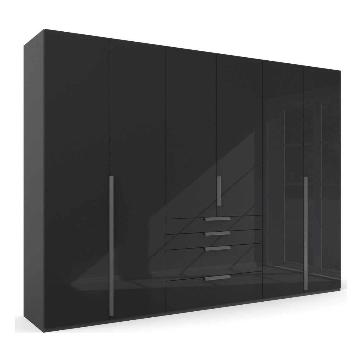 Frans 300cm 6 Door Wardrobe With Drawers in Basalt Glass