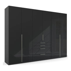 Frans 300cm 6 Door Wardrobe With Drawers in Basalt Glass