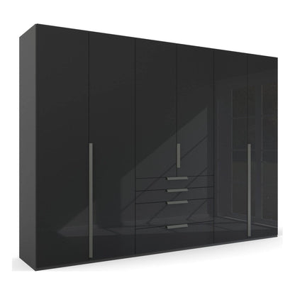 Frans 300cm 6 Door Wardrobe With Drawers in Basalt Glass