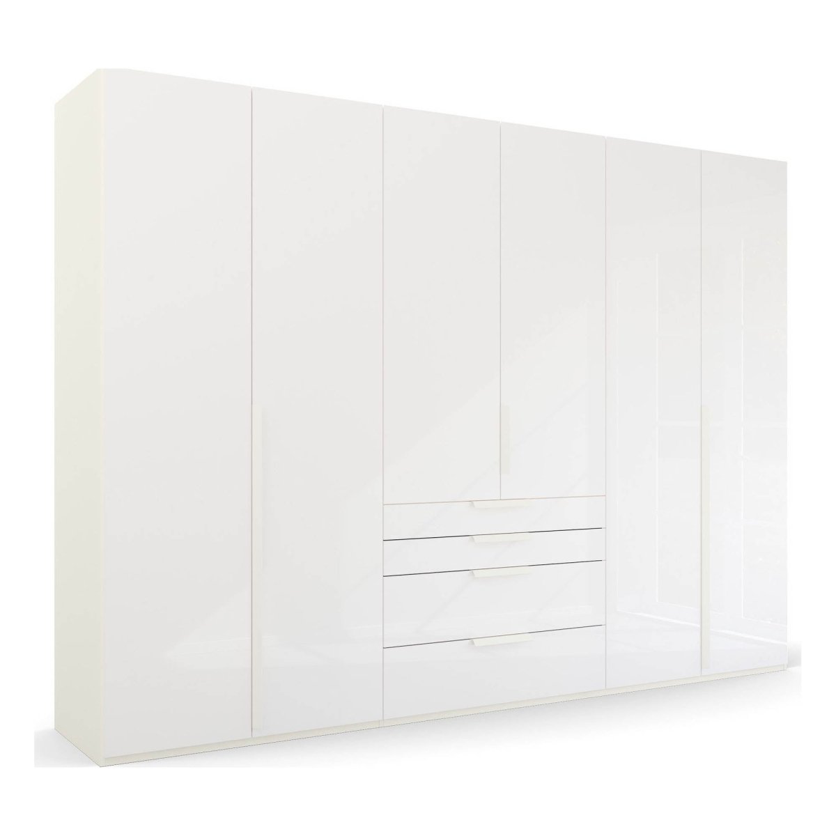 Frans 300cm Glass 6 Door Wardrobe With Drawers in White