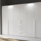 Frans 300cm Glass 6 Door Wardrobe With Drawers in White - Passepartout Frame with Lights