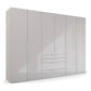 Frans 300cm Glass 6 Door Wardrobe With Drawers in Silk Grey