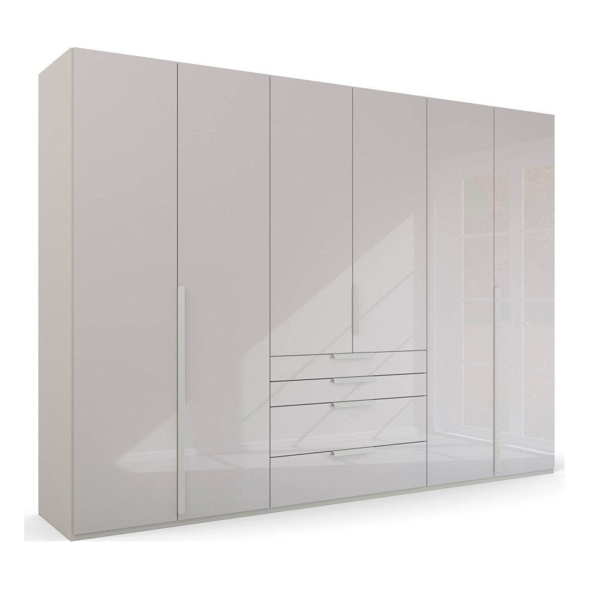 Frans 300cm Glass 6 Door Wardrobe With Drawers in Silk Grey