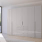 Frans 300cm Glass 6 Door Wardrobe With Drawers in Silk Grey - Styled in a Bedroom