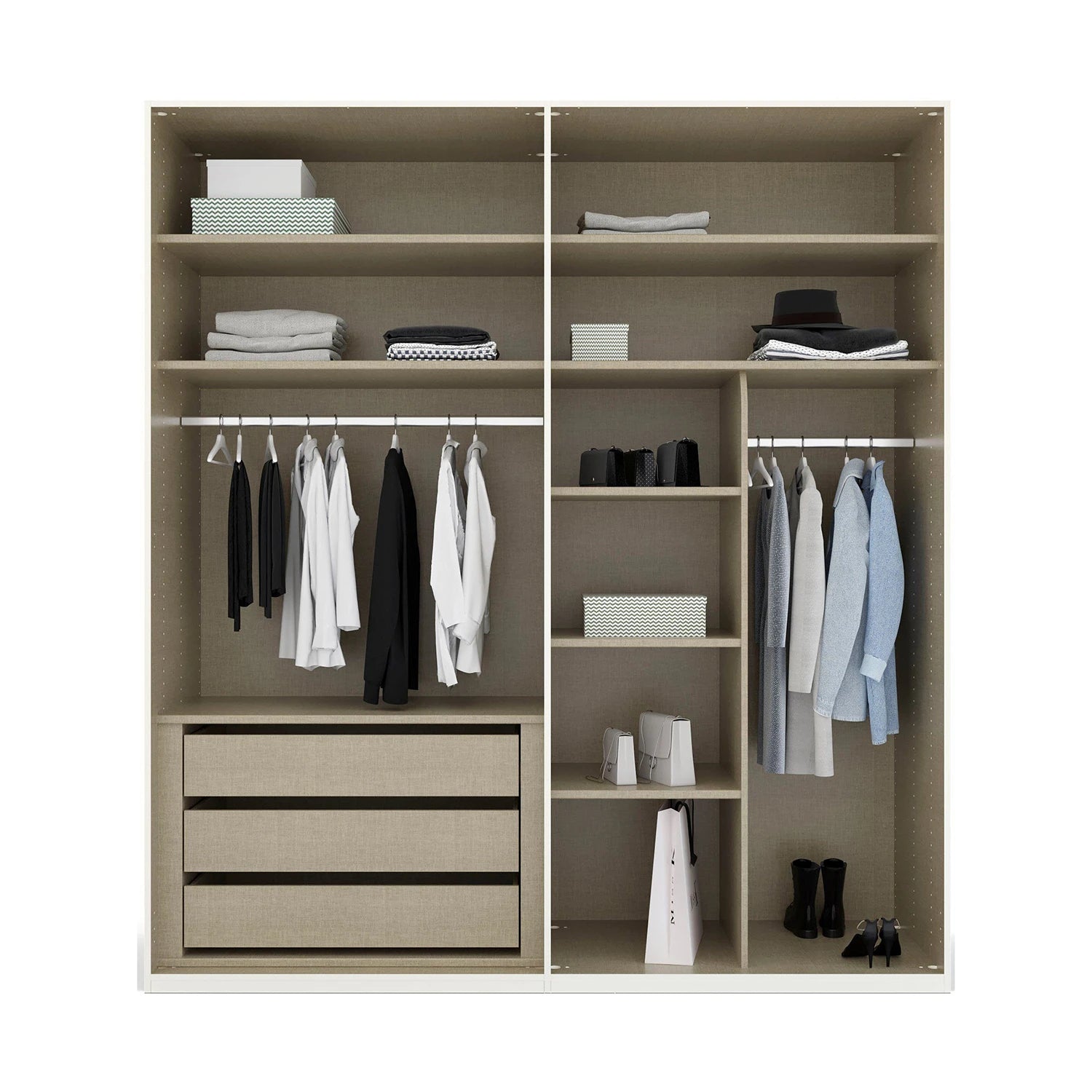 Interior view of Rauch Frans 201cm Glass 4 door wardrobe with premium interior