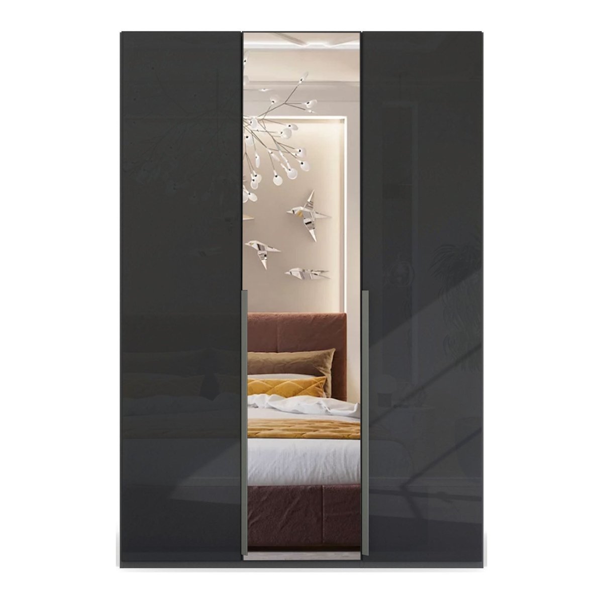 Rauch Frans Purisma 151cm Basalt Glass 3 door wardrobe with Mirror