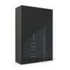 Frans 151cm Glass 3 Door Wardrobe With Drawers in Basalt Glass