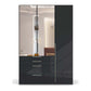 Rauch Frans 151cm Basalt Glass 3 door wardrobe with 4 exterior drawers and Mirror 