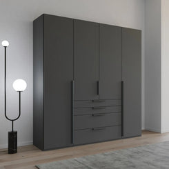 Shop the Rauch Frans 201cm 4 door wardrobe with exterior drawers, free delivery, optional room of choice delivery or assembly, and a 10-year guarantee.