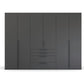 Rauch Frans Purisma 301cm Graphite 6 door wardrobe with exterior drawers, Long Door Handles