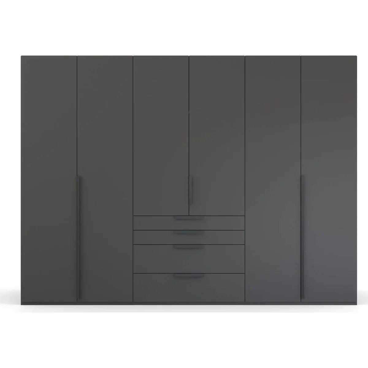 Rauch Frans Purisma 301cm Graphite 6 door wardrobe with exterior drawers, Long Door Handles