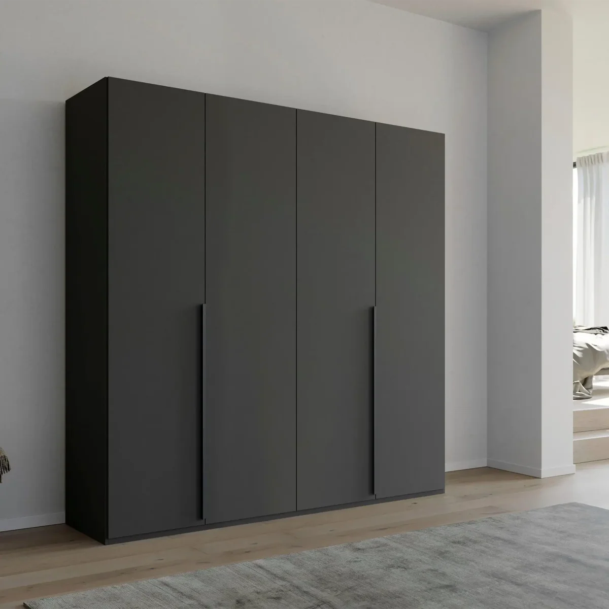 Frans 200cm Decor 4 Door Hinged Wardrobe in Graphite - Styled in a Bedroom
