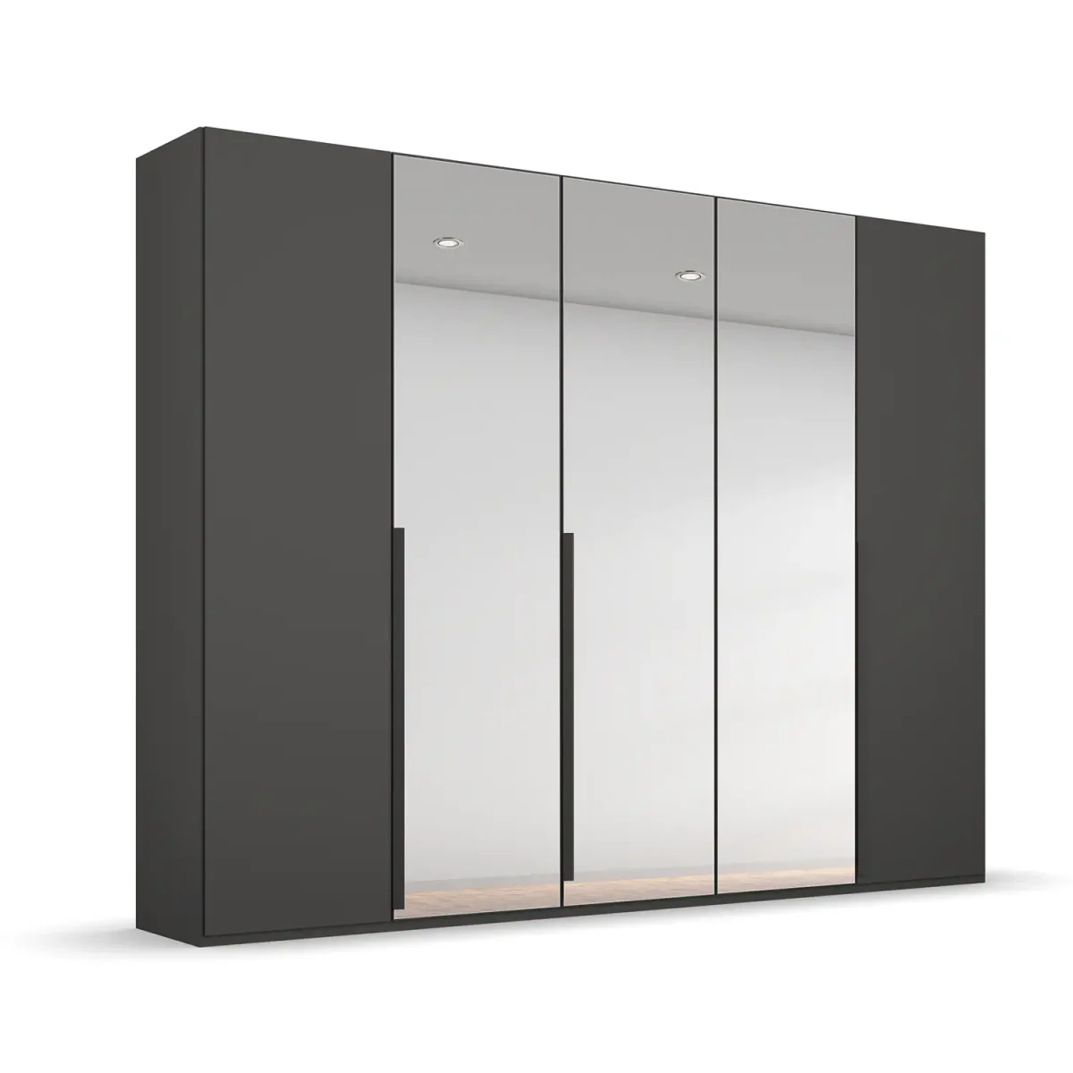 Rauch Frans 250cm Graphite 5 Door Hinged Wardrobe with Mirror on Middle 3 Doors and Premium Interior