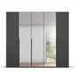 Rauch Purisma Frans 250cm Graphite 5 Door Hinged Wardrobe with Mirror on Middle 3 Doors and Premium Interior