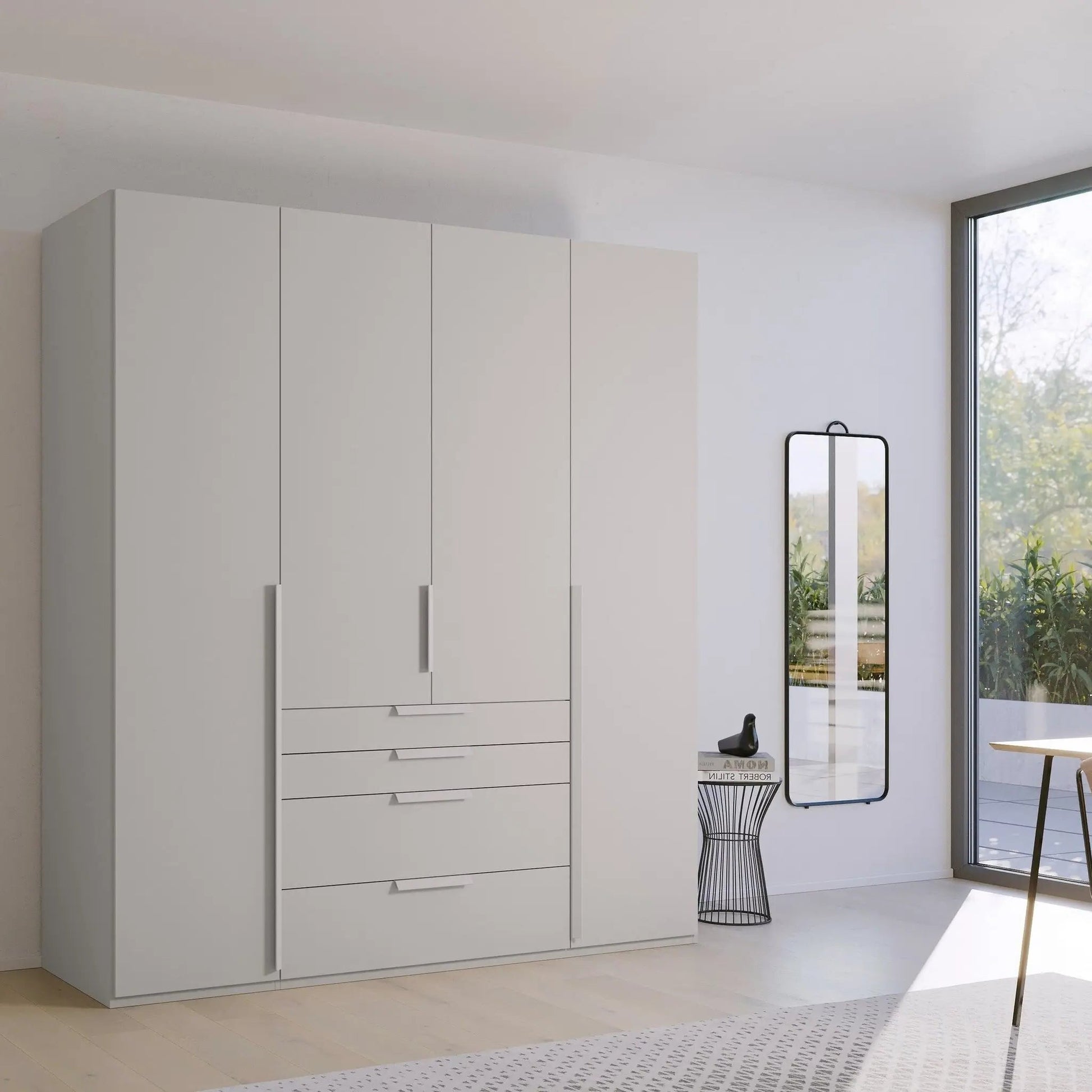 Rauch Frans 201cm Silk Grey 4 door wardrobe with exterior drawers 