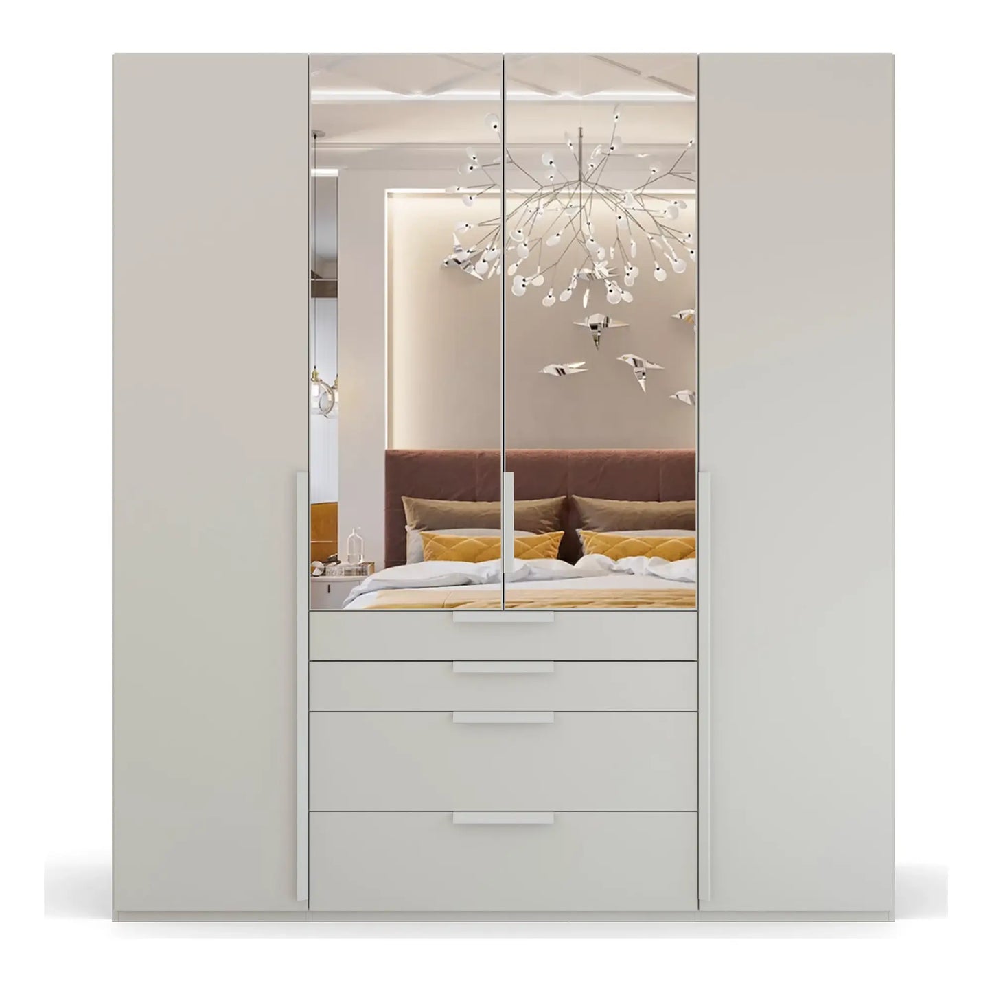 Rauch Frans 201cm Silk Grey 4 door wardrobe with exterior drawers and Mirror
