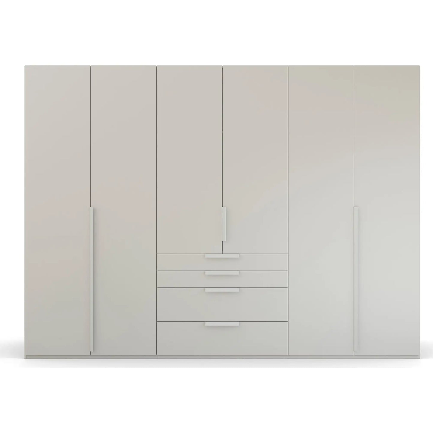 Rauch Frans 301cm Decor Silk Grey 6 door wardrobe with exterior drawers, Long Door Handles 