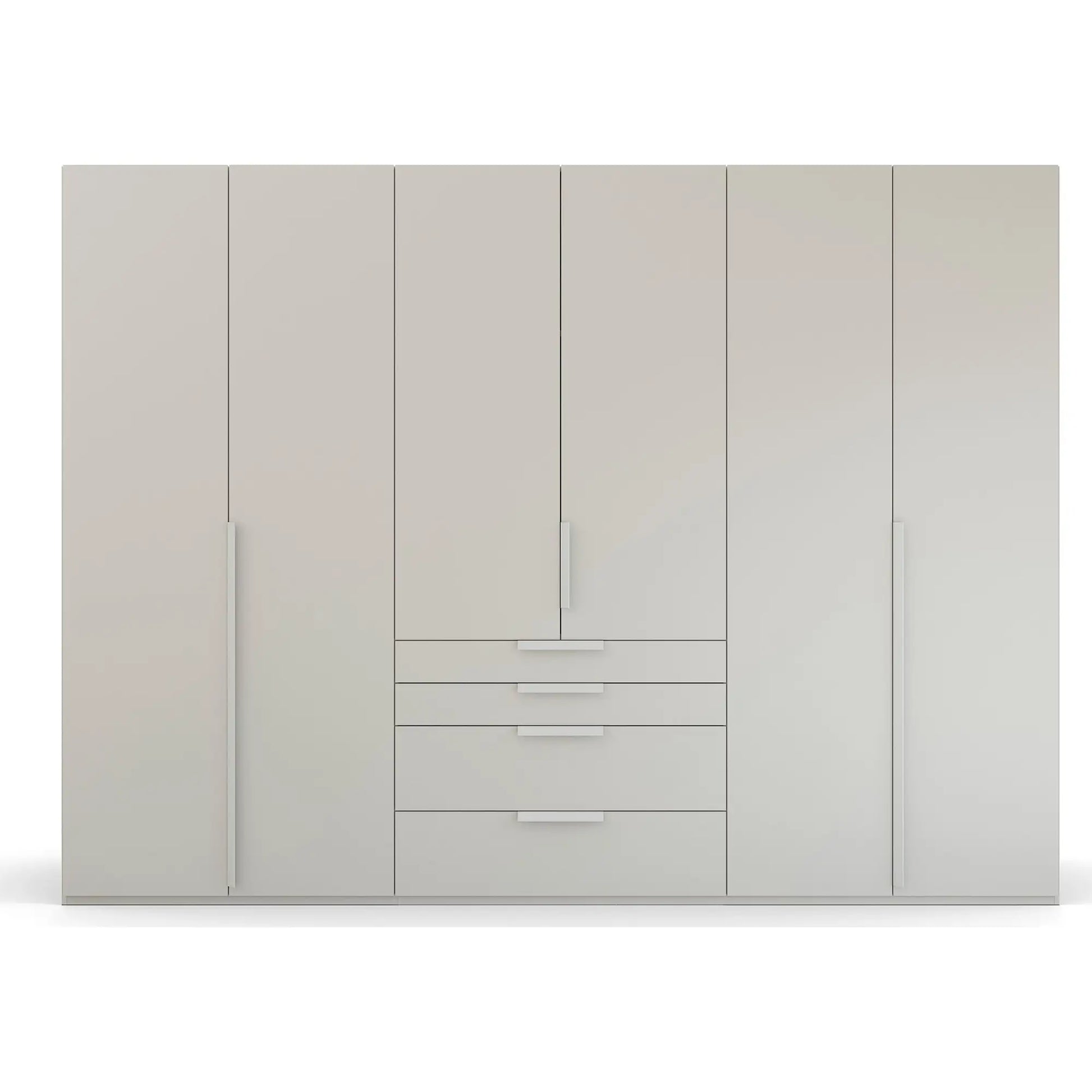 Rauch Frans 301cm Decor Silk Grey 6 door wardrobe with exterior drawers, Long Door Handles 