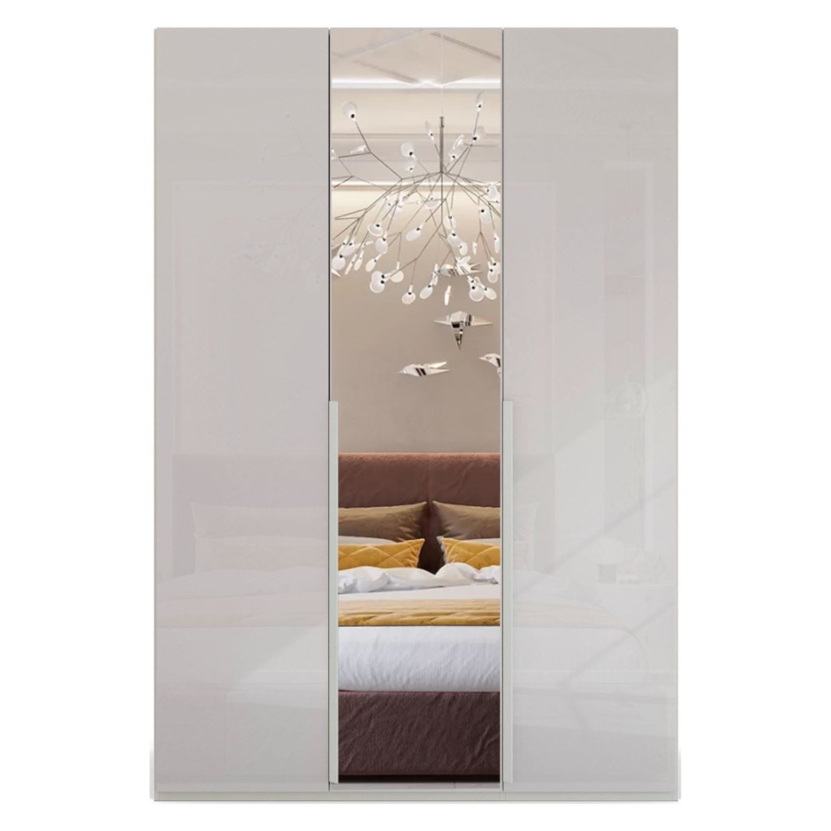 Contemporary Frans Wardrobe with 3 Doors Silk Grey Glass finish with Middle Mirror Door