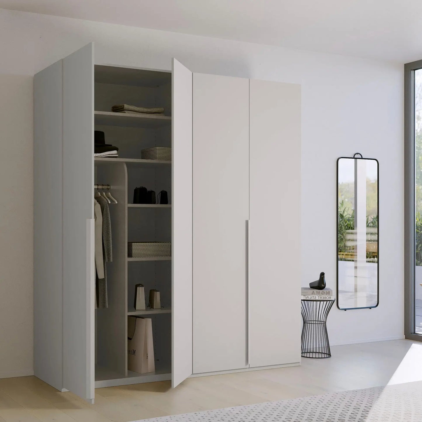 Frans 200cm Decor 4 Door Hinged Wardrobe - Interior view Styled in a Room