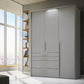 Frans 151cm Decor 3 Door Wardrobe With Drawers in Silk Grey - Passepartout Frame with Lights