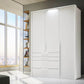 Frans 151cm Decor 3 Door Wardrobe With Drawers in White - Passepartout Frame with Lights