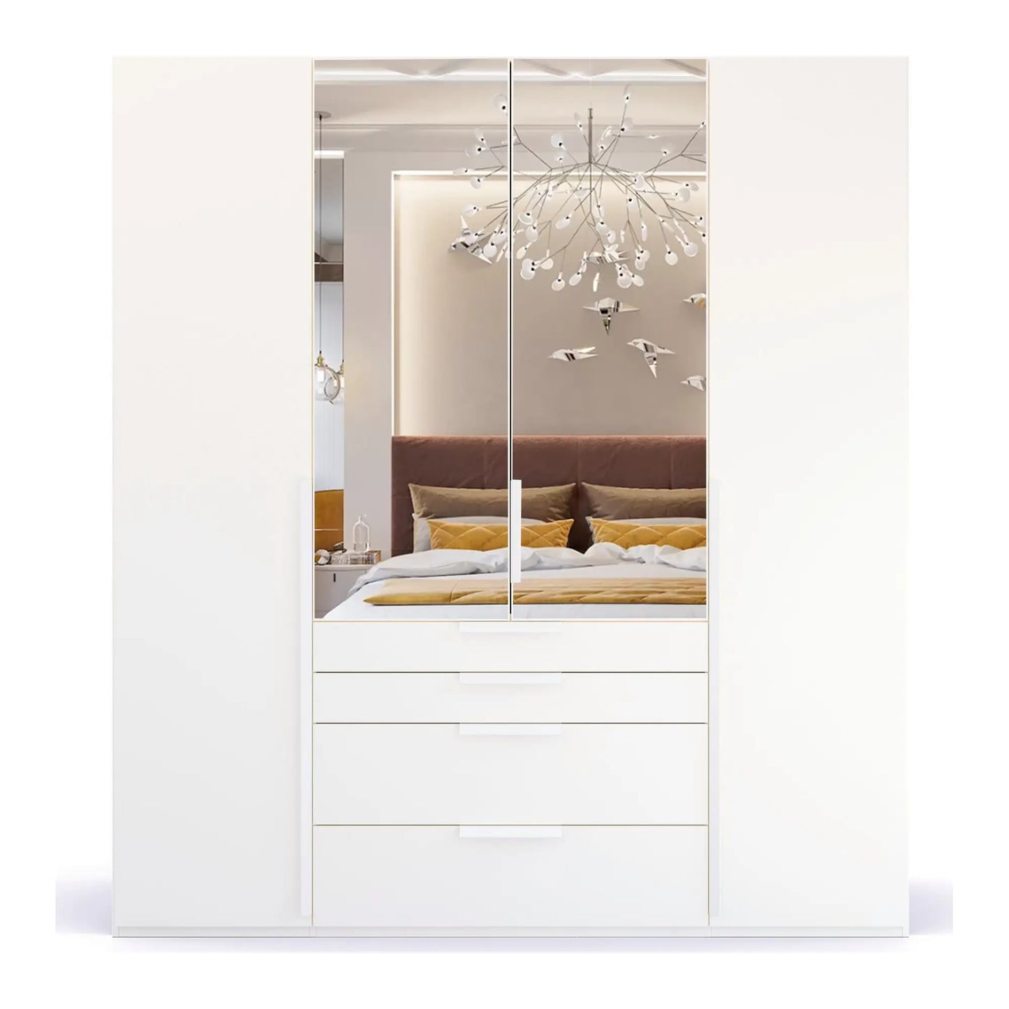 Frans 200cm Matt White 4 Door Wardrobe with Drawers and Mirror 