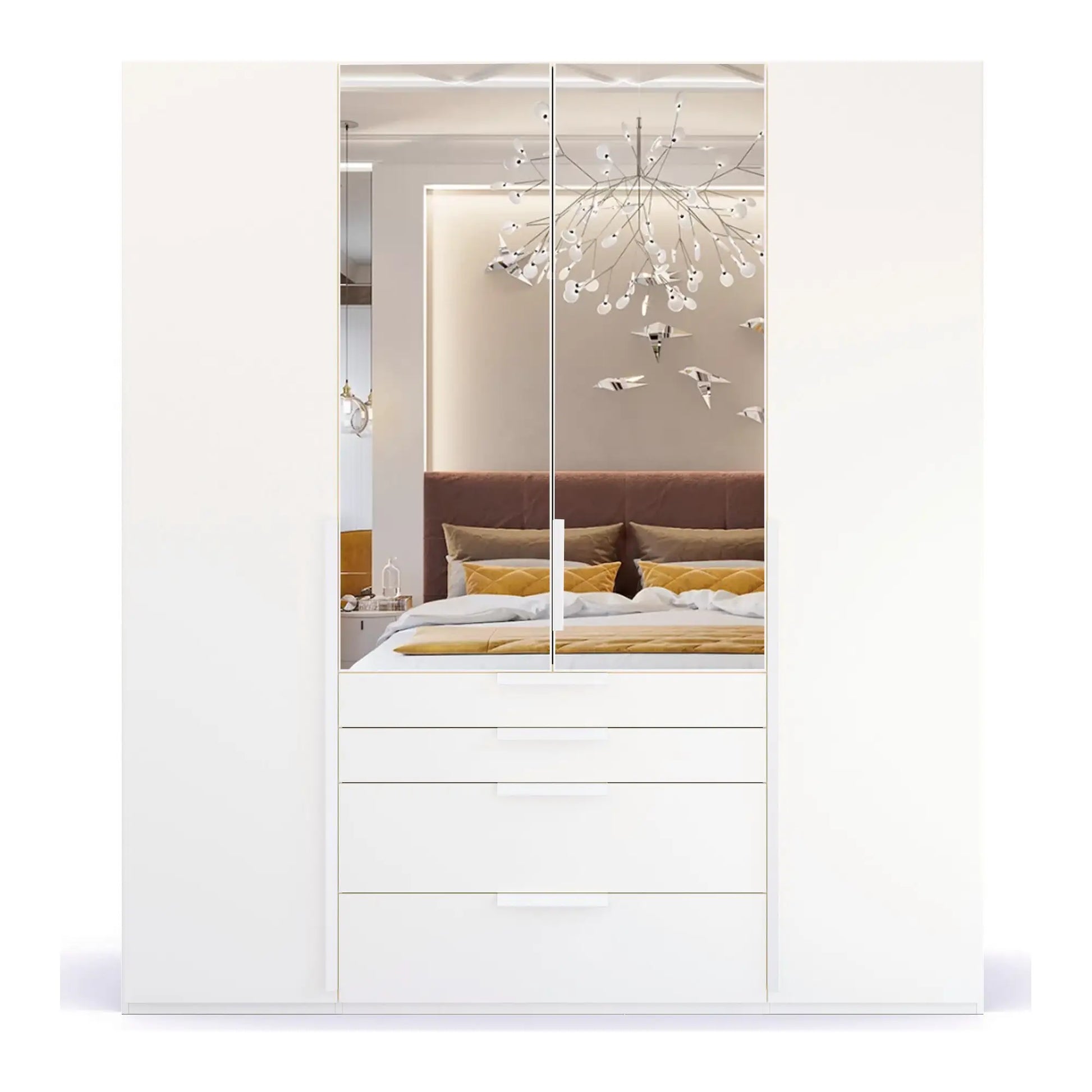 Frans 200cm Matt White 4 Door Wardrobe with Drawers and Mirror 