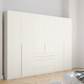 Modern Rauch Frans 301cm White 6 door wardrobe with exterior drawers, Long Door Handles and Premium Interior