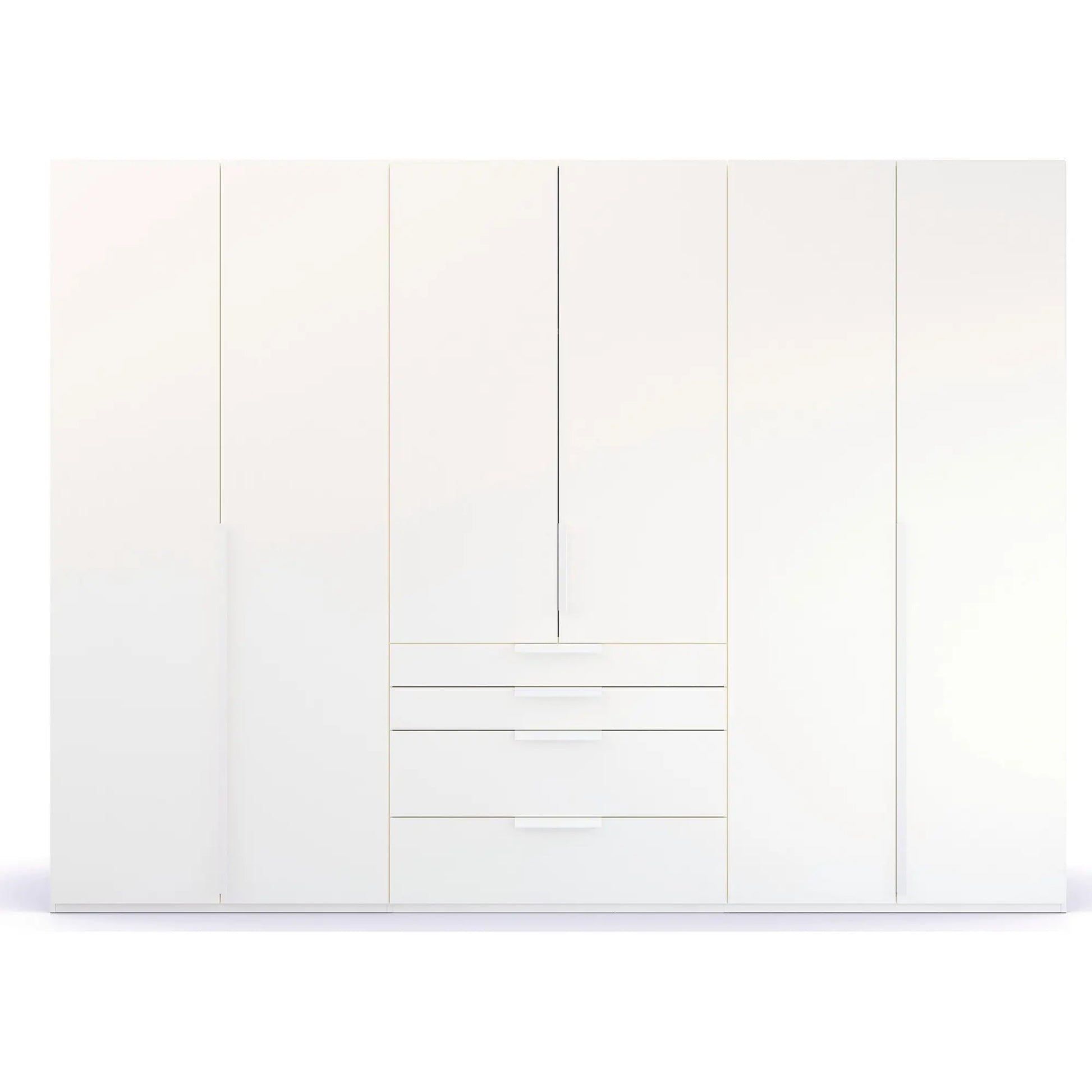 Rauch Frans 301cm White 6 door wardrobe with exterior drawers, Long Door Handles