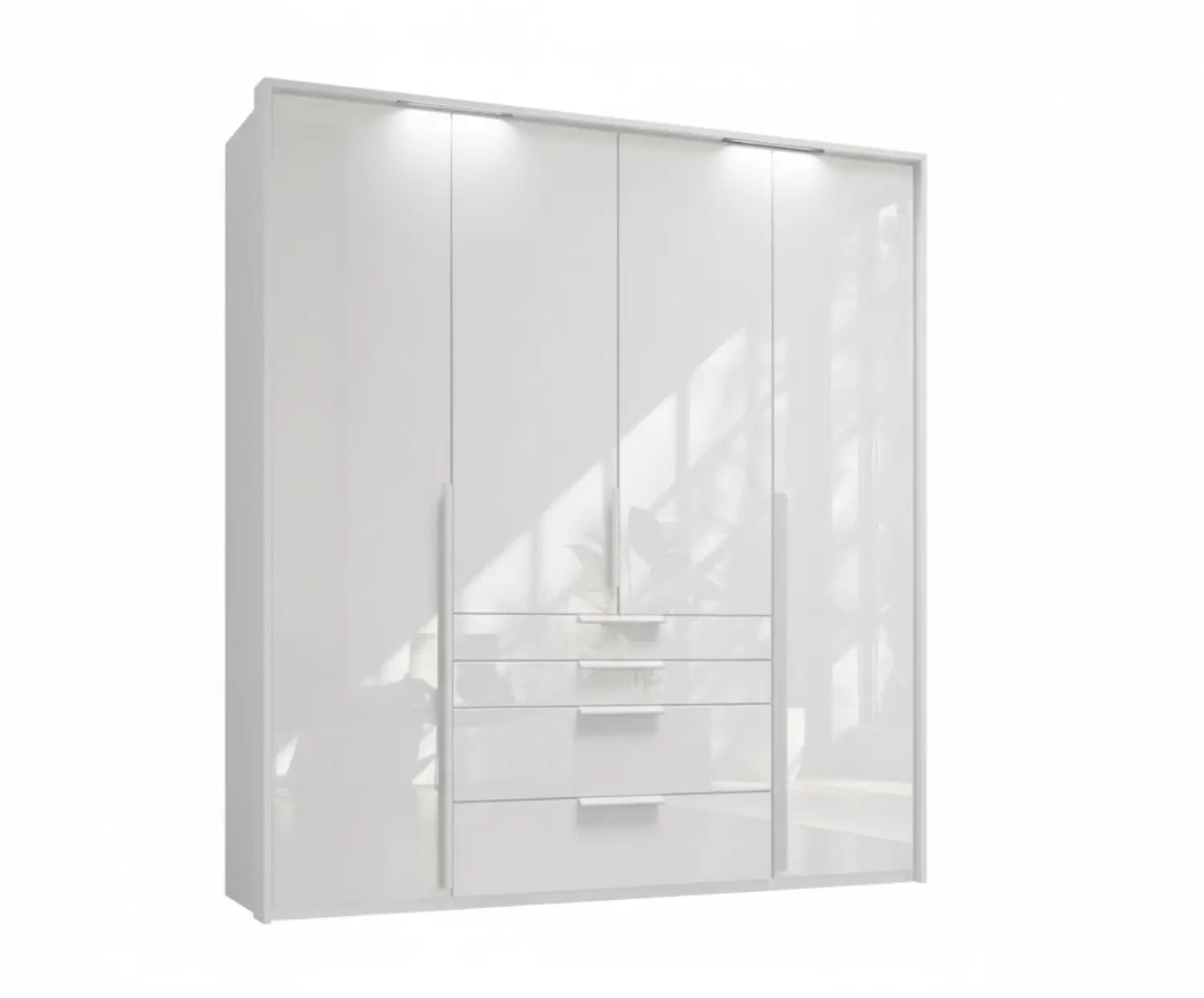 Frans 200cm Glass 4 Door Wardrobe with Drawers - Passepartout Frame - Led Light