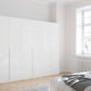 Frans 300cm Glass 6 Door Wardrobe in Silk White Glass - Styled in a Bedroom