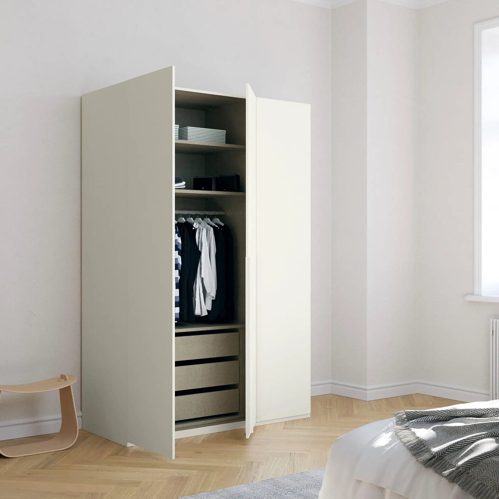 Rauch Frans 151cm White Glass 3 door wardrobe with Premium Interior and Long Door handles