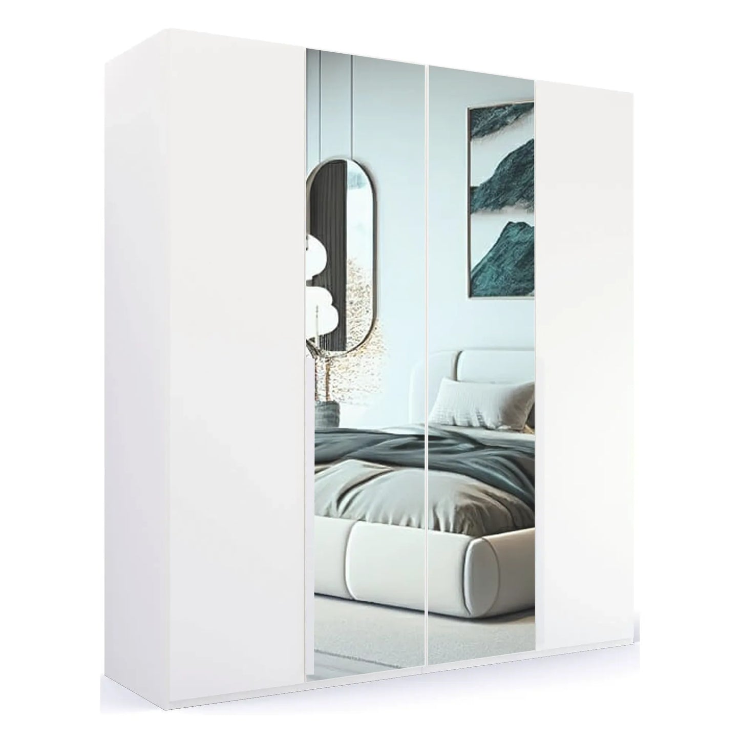 Rauch Frans 200cm White 4 Door Hinged Wardrobe with Mirror