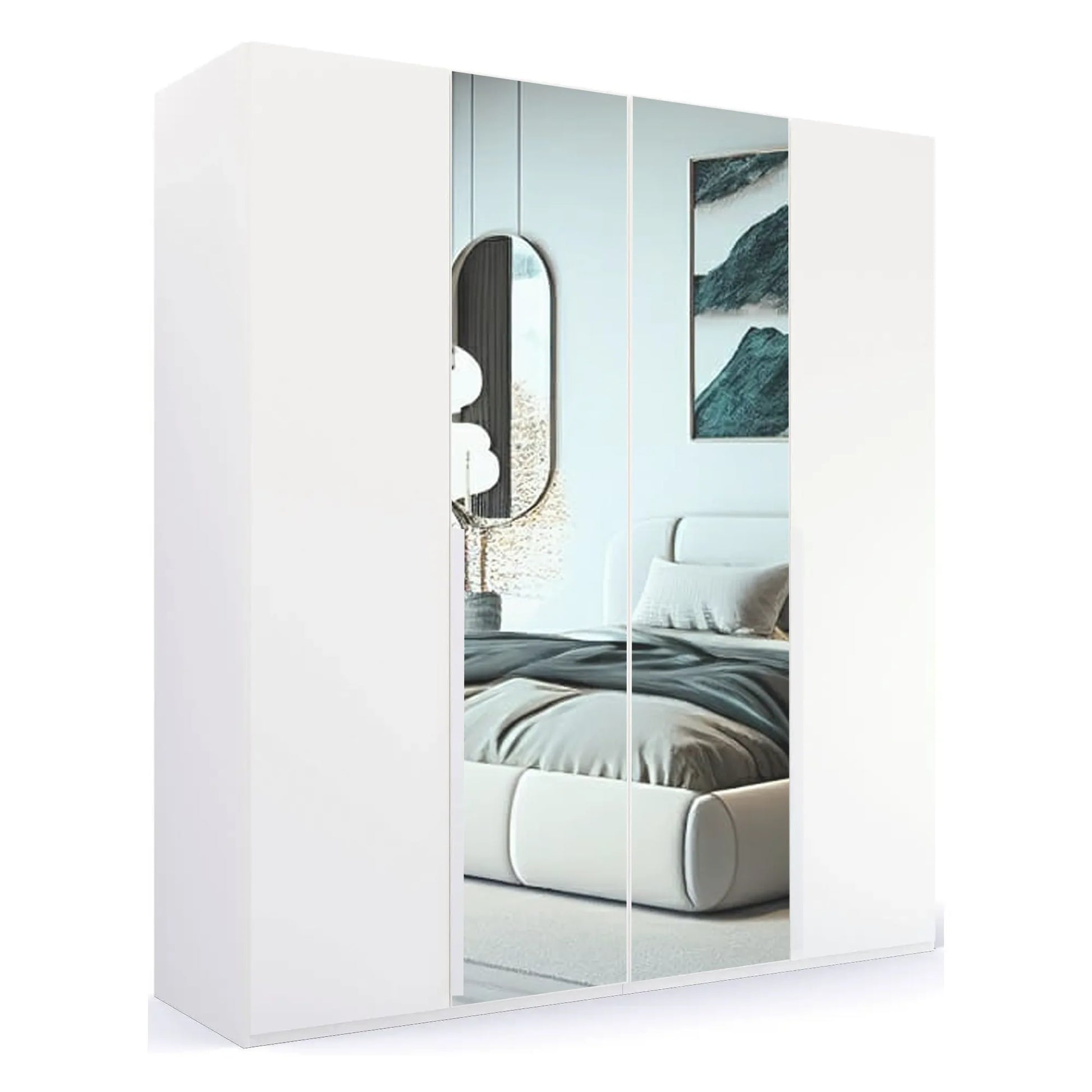 Rauch Frans 200cm White 4 Door Hinged Wardrobe with Mirror