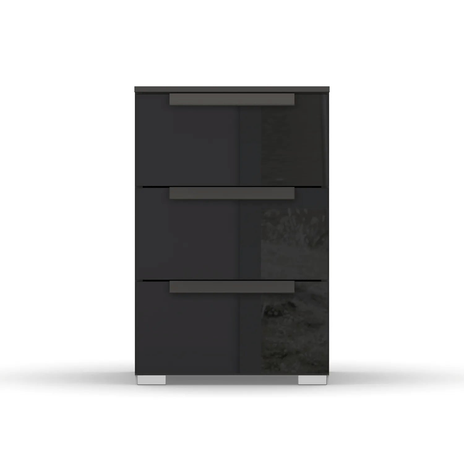 Rauch Frans 3 Drawer Glass Beside Table in Graphite - Front view