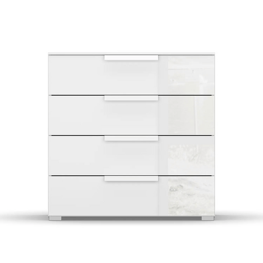 Rauch Frans 4 Drawer Glass Wide Chest - 80CM - in White - Front view