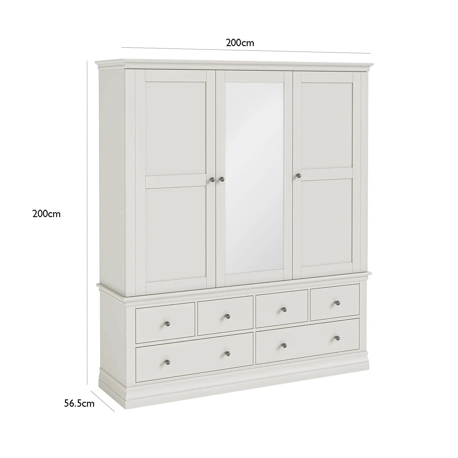 White wardrobe with dimensions on a white background