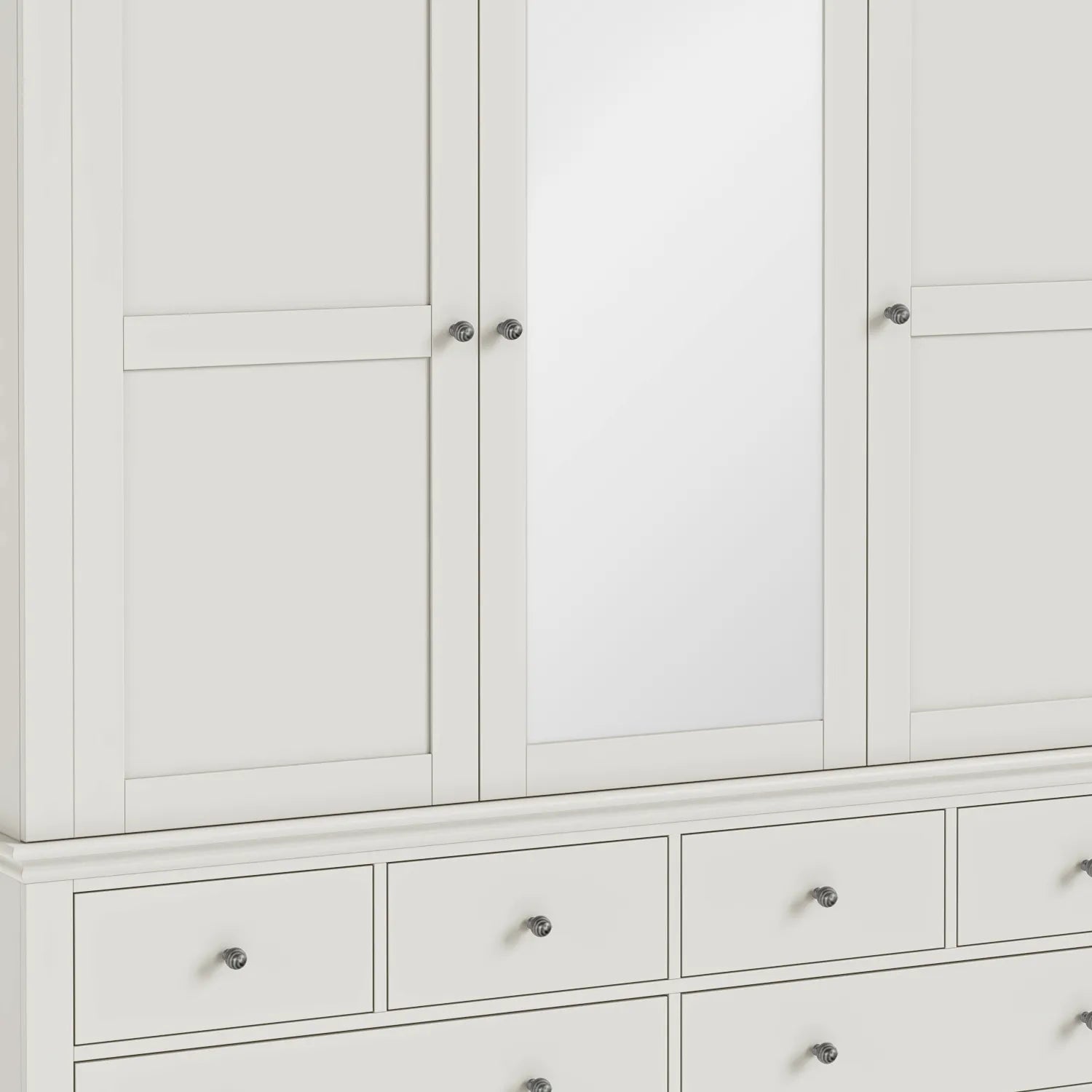 Close up of Bordeaux Triple Wardrobe with Mirror & 6 Drawers