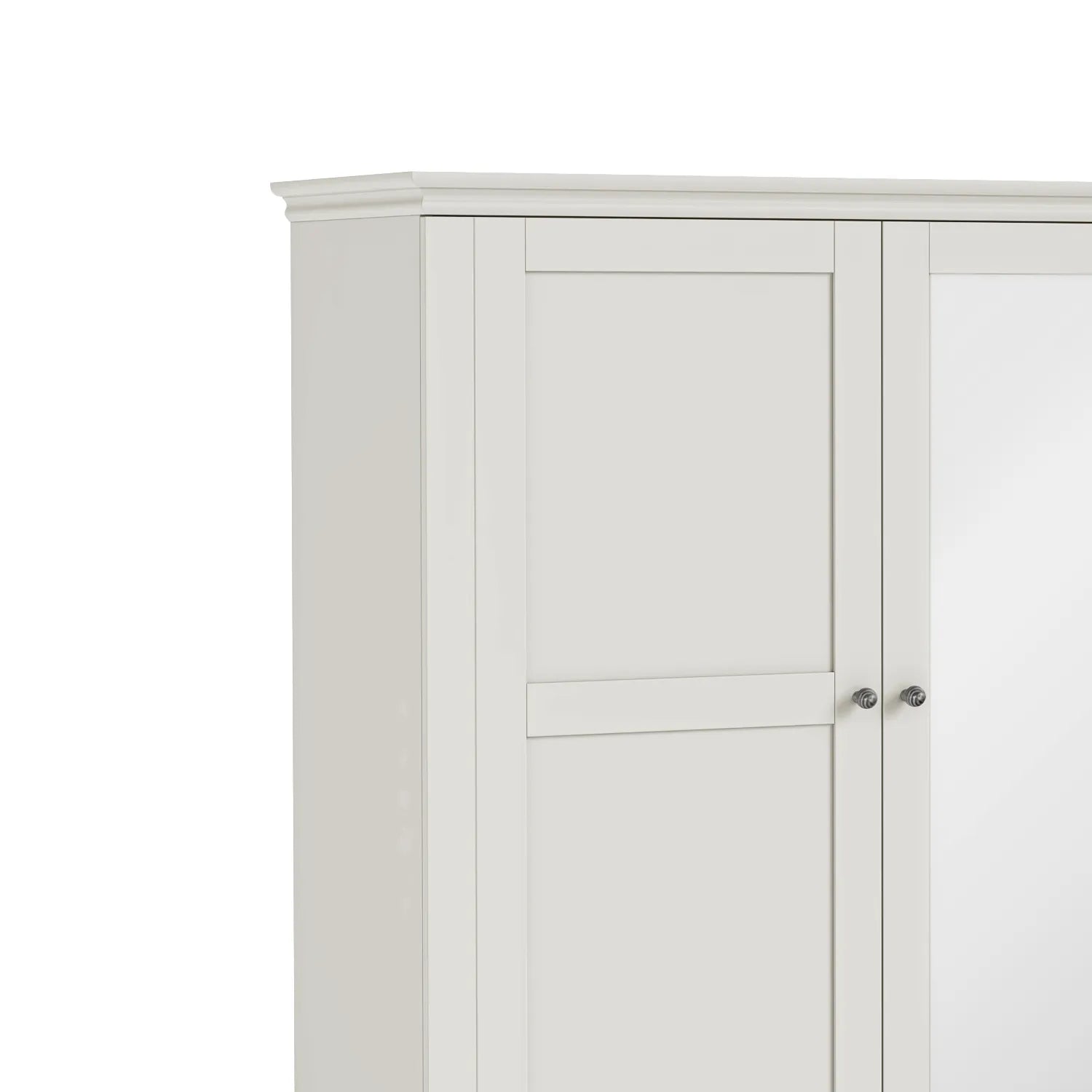 Close up Top of the Bordeaux Triple Wardrobe with Mirror & 6 Drawers