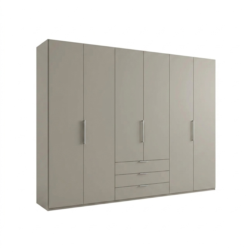 Halver Pebble Grey 6 Door Wardrobe with Drawers (W300cm)