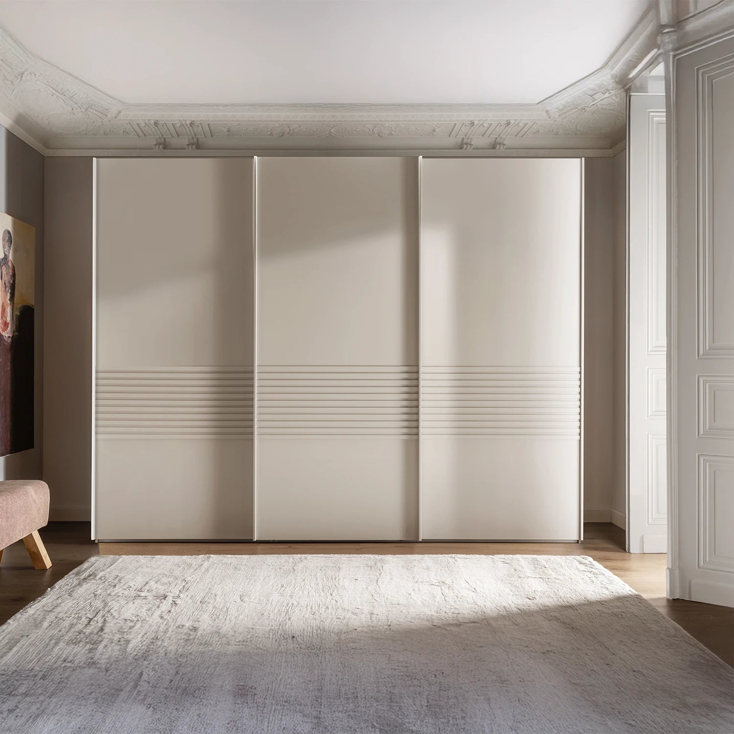 Modern Genova Kontrast 3-door wardrobe in champagne finish with stylish detailing