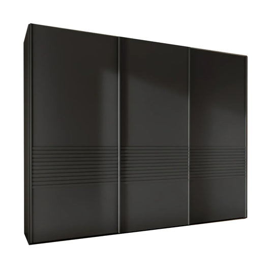 Black wardrobe with sliding doors on a white background