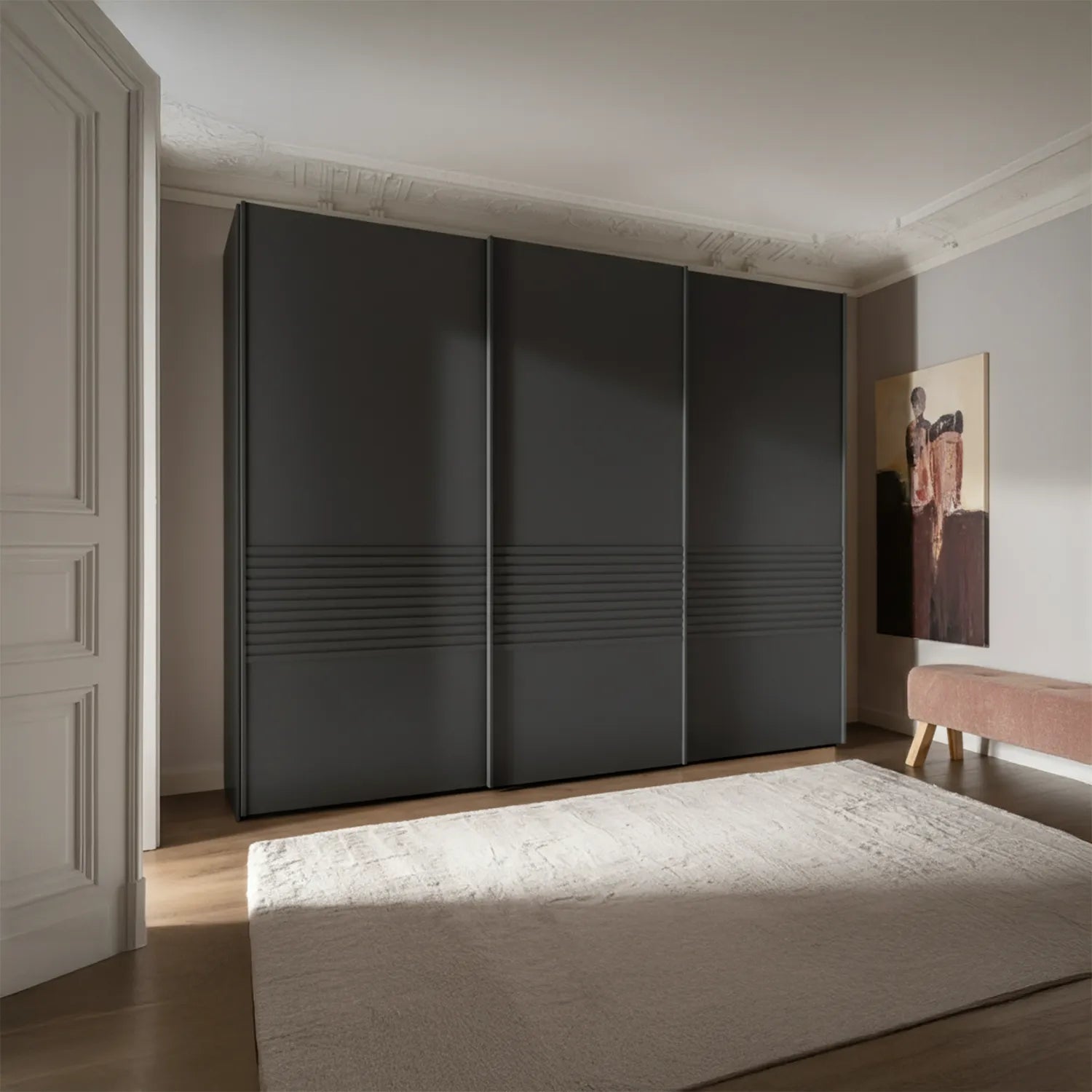Genova Kontrast 3-Door Sliding Wardrobe in Graphite Black Colour