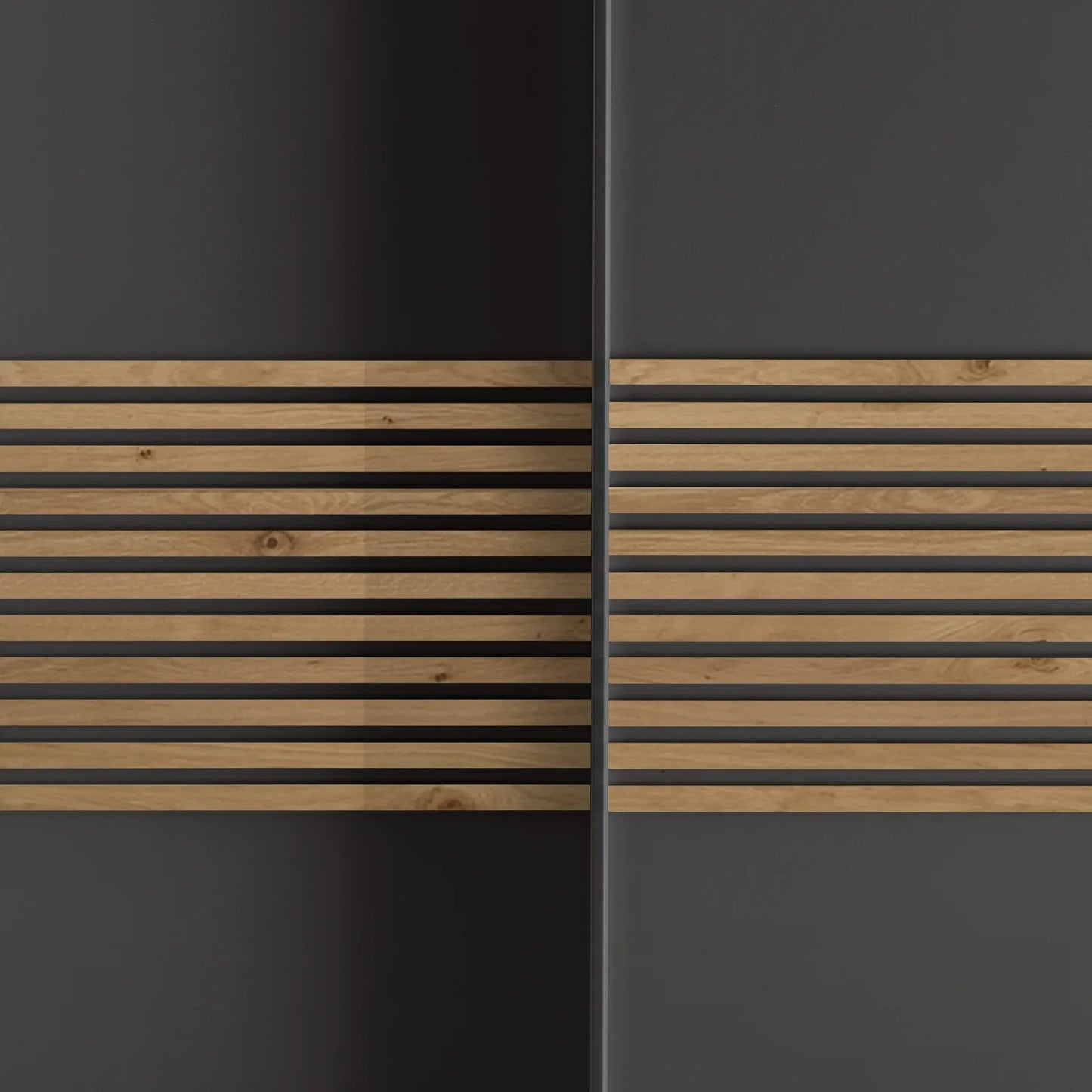 Close up of Wiemann Genova Kontrast Large 3-Door Sliding Wardrobe in Graphite Colour with Horizontal Trims on the Doors