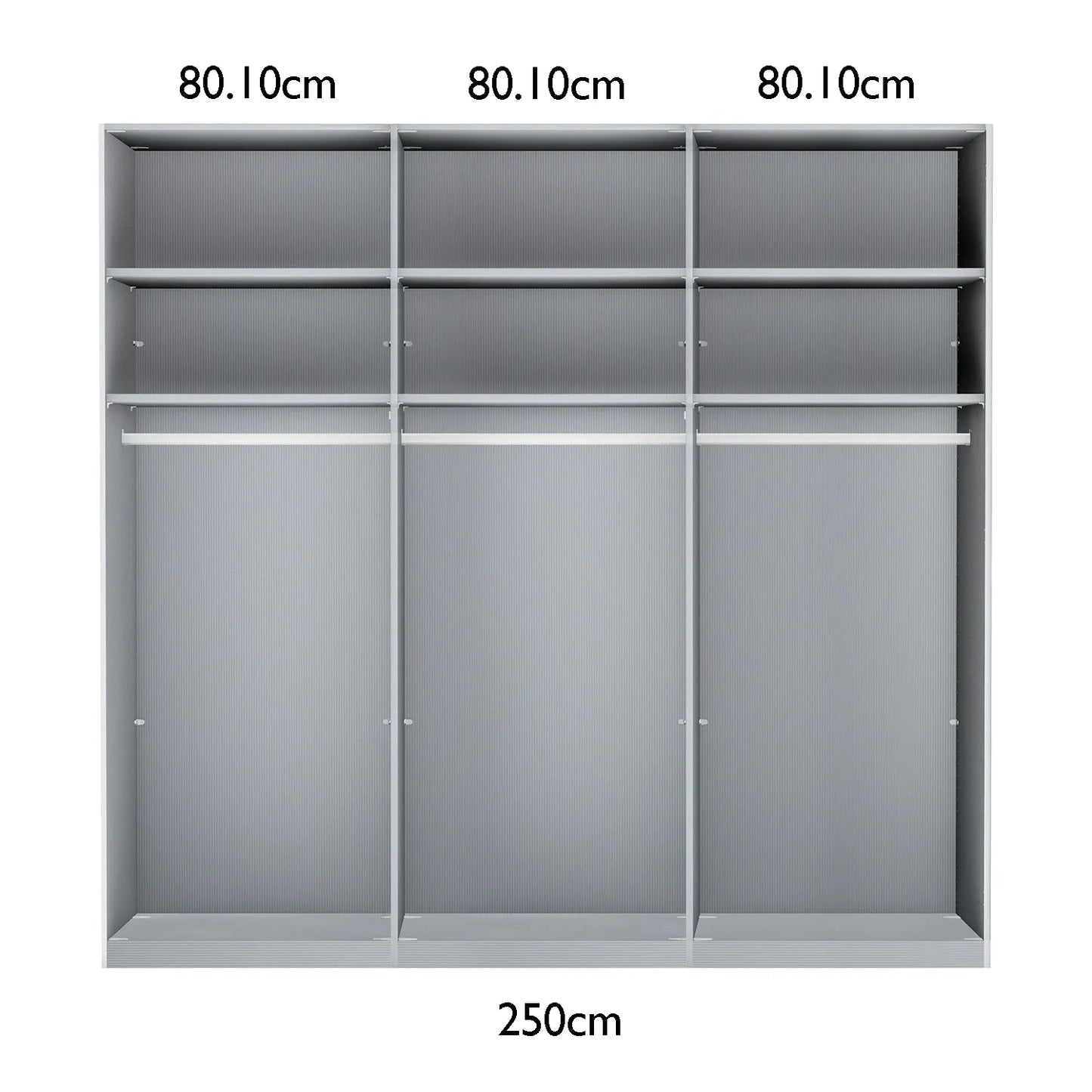 Wiemann 250cm Sliding Door Wardrobe Internal Compartments Layout with Dimensions on white Background 