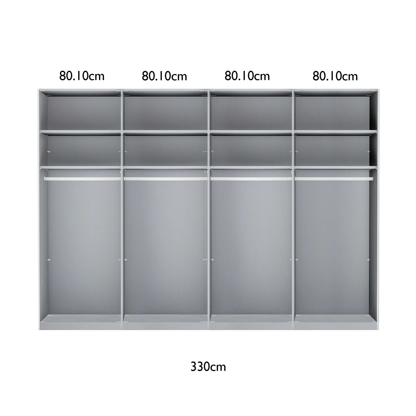 Wiemann 330cm Sliding Door Wardrobe Internal Compartments Layout with Dimensions on white Background 