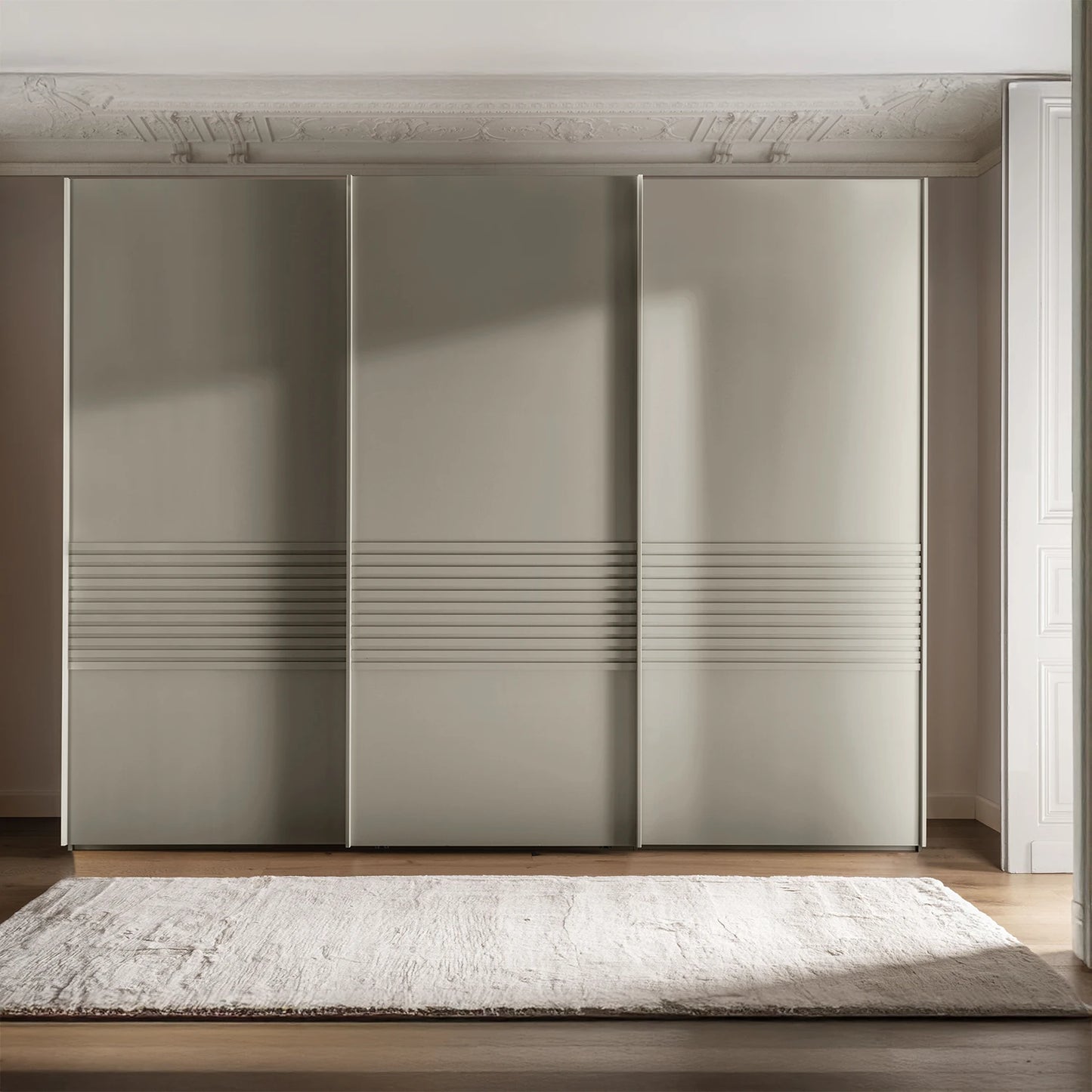 Modern Genova Kontrast 3-door wardrobe in pebble grey finish with sleek accents