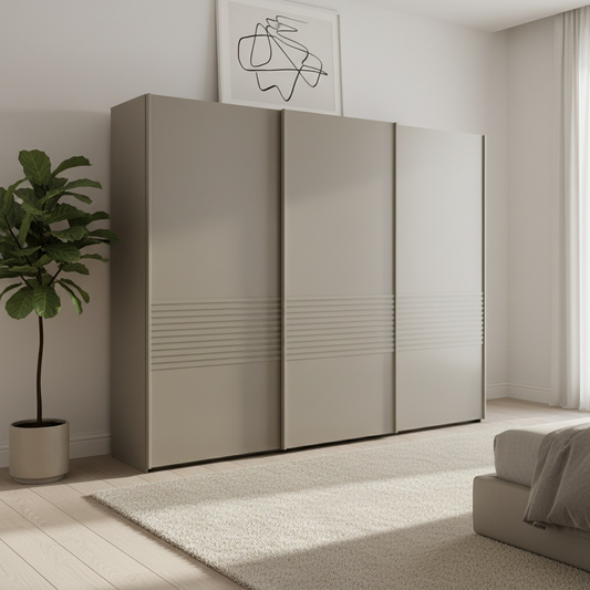 Genova Kontrast 3-Door Sliding Wardrobe in Pebble Grey