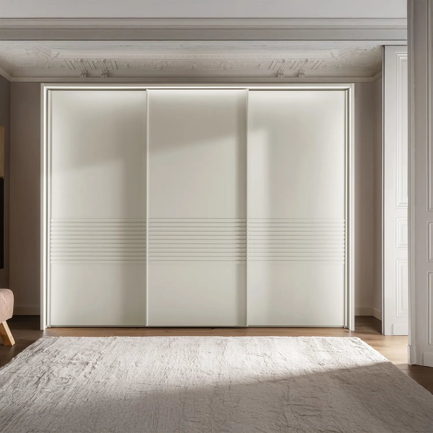 Wiemann Genova 3 Door Sliding Wardrobe in White with modern linear detailing